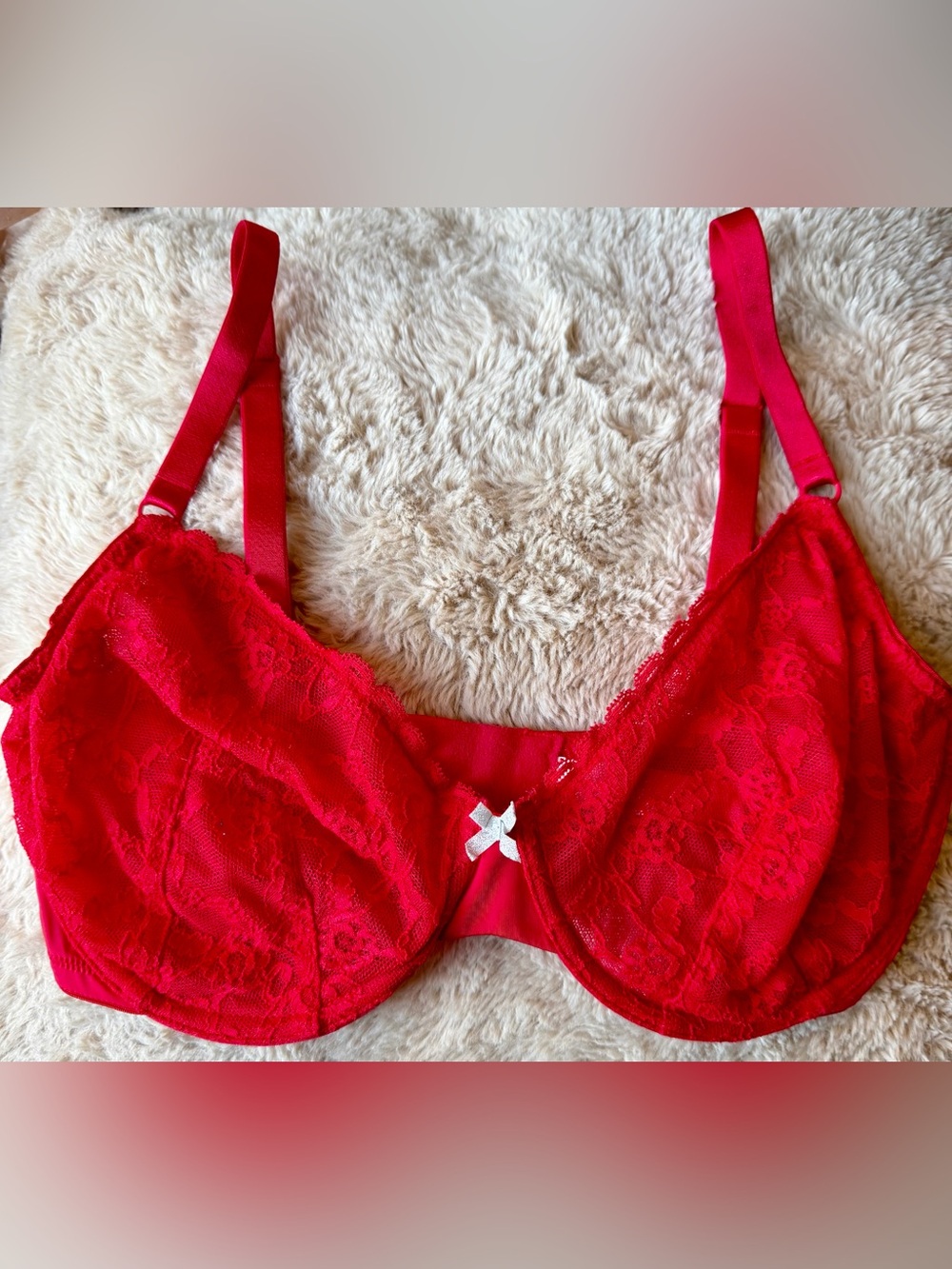 Victoria’s Secret Red Lace Unlined Demi Underwire Bra – Size 36DD